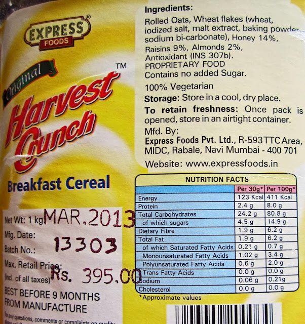 nutrition label for muesli with nuts