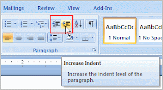Image of Left Indent in MS Word 2007