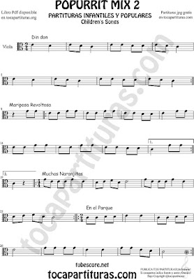 Mix 2 Partitura de Viola Popurrí Mix 2 Din Don, Mariposa Revoltosa, Muchas Naranjitas Sheet Music for Viola Music Score