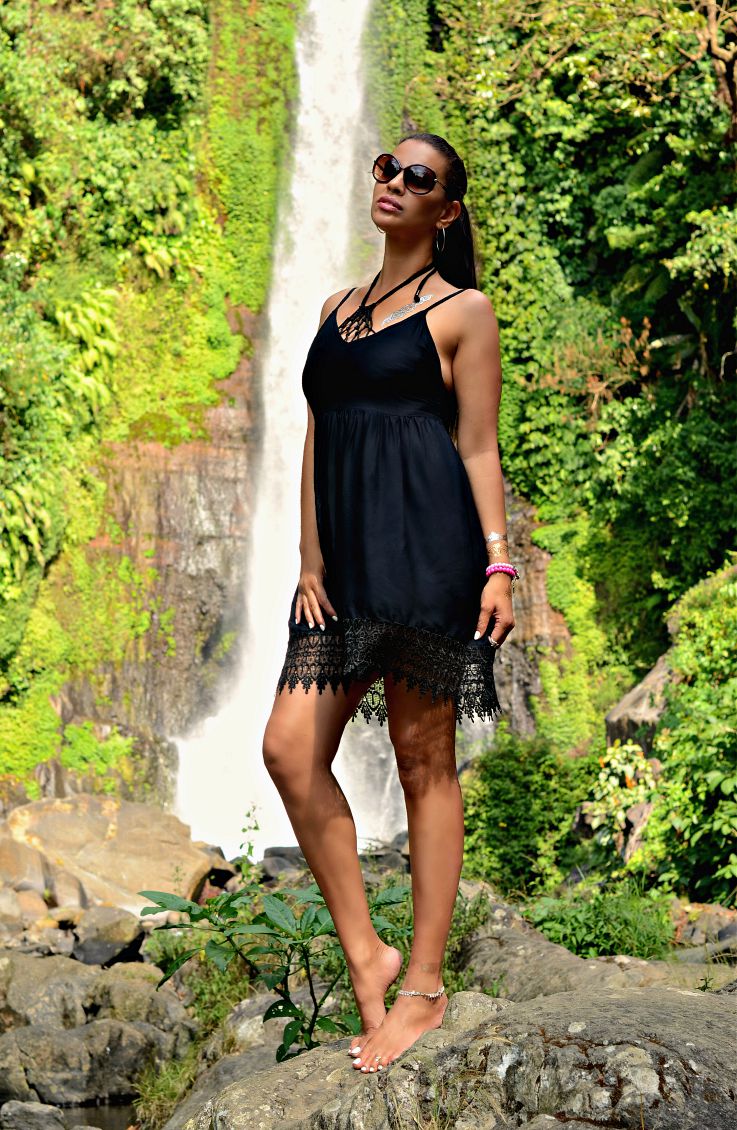 Gitgit waterfalls, Bali, Indonesia, Tamara Chloé, Black lace dress