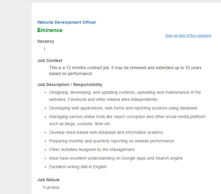 eminence website development officer jobs circular salary 21209 salary websites