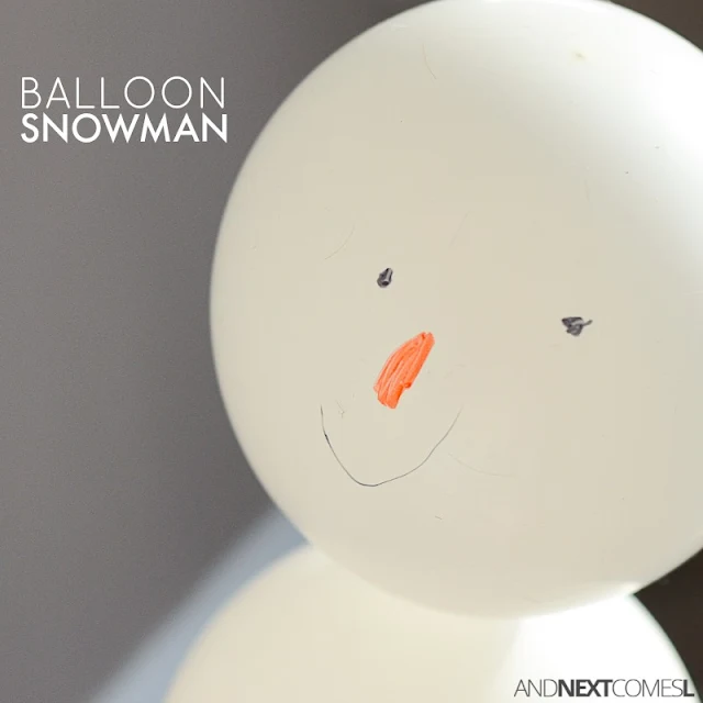 Indoor snowman making activity for kids using balloons from And Next Comes L