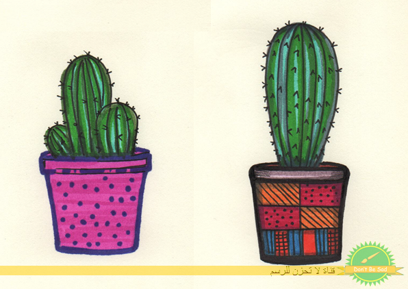 صفارة الحكم انظر الحشرات مخطوب  Sketching and Watercolor: رسم نبات الصبار في أصيص Drawing the cactus plant  in a pot