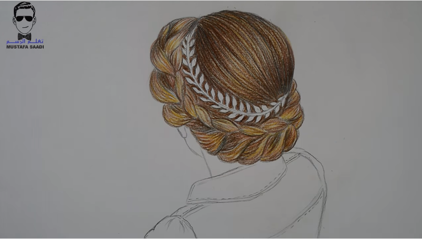 طريقة رسم الشعر مع ظفيرة مميزة بالرصاص والالوان الخشبية تعلم الرسم