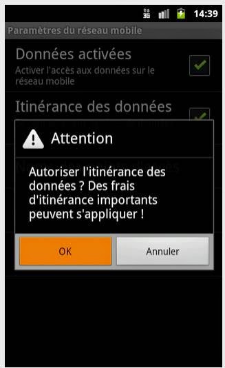 Activation de l'itinérance des données mobile Activation de l'itinérance des données mobile