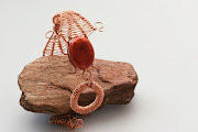 263Copper wire wrapped bracelet with pressed sponge flat oval coral bead