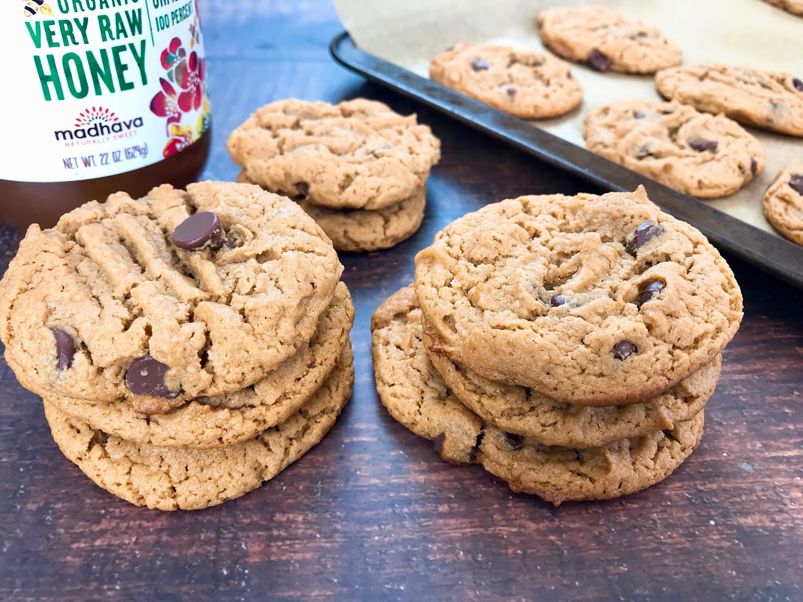 Flourless Peanut Butter and Honey Chocolate Chip Cookies
