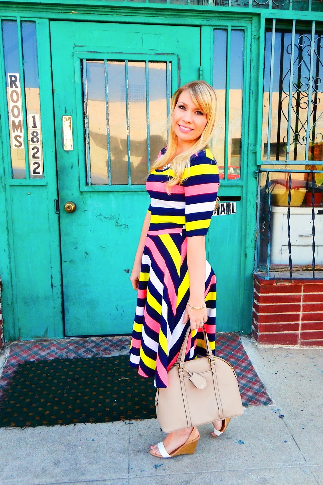 Lularoe Rainbow Striped Dress - Lizzie in Lace Lularoe Rainbow Striped Dress - Lizzie in Lace