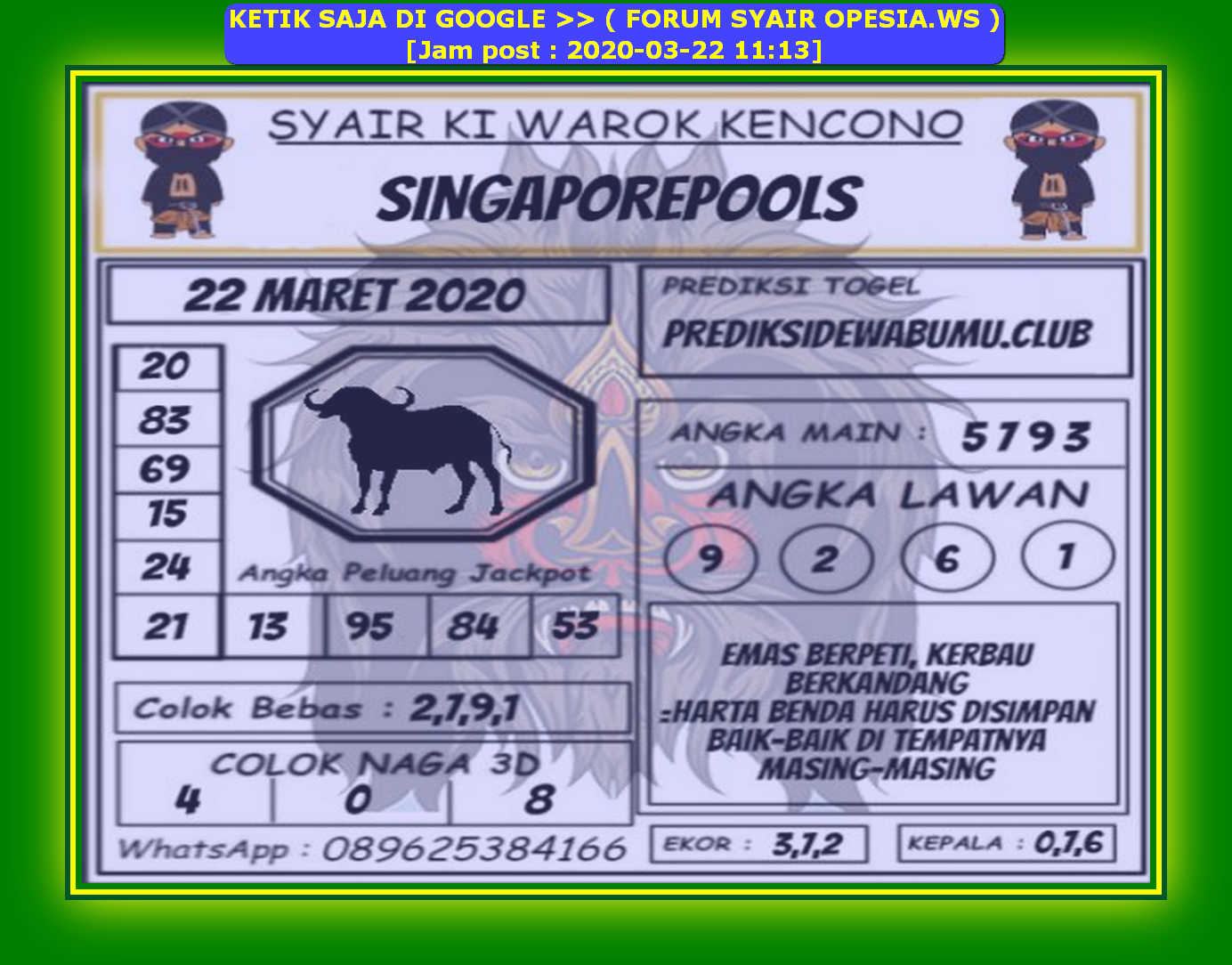 1 New Message Kode Syair Singapore 22 Maret 2020 Forum Syair Togel Hongkong Singapura Sydney