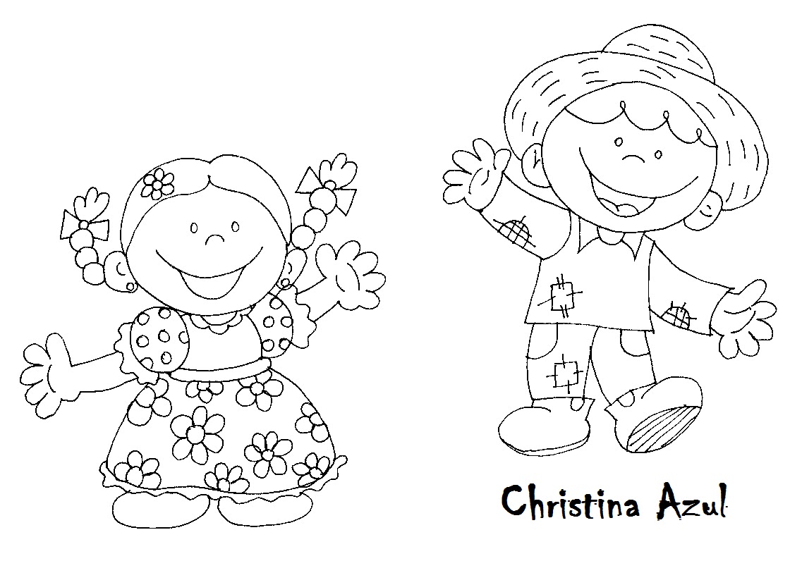 Christina Azul: Casal caipira para colorir