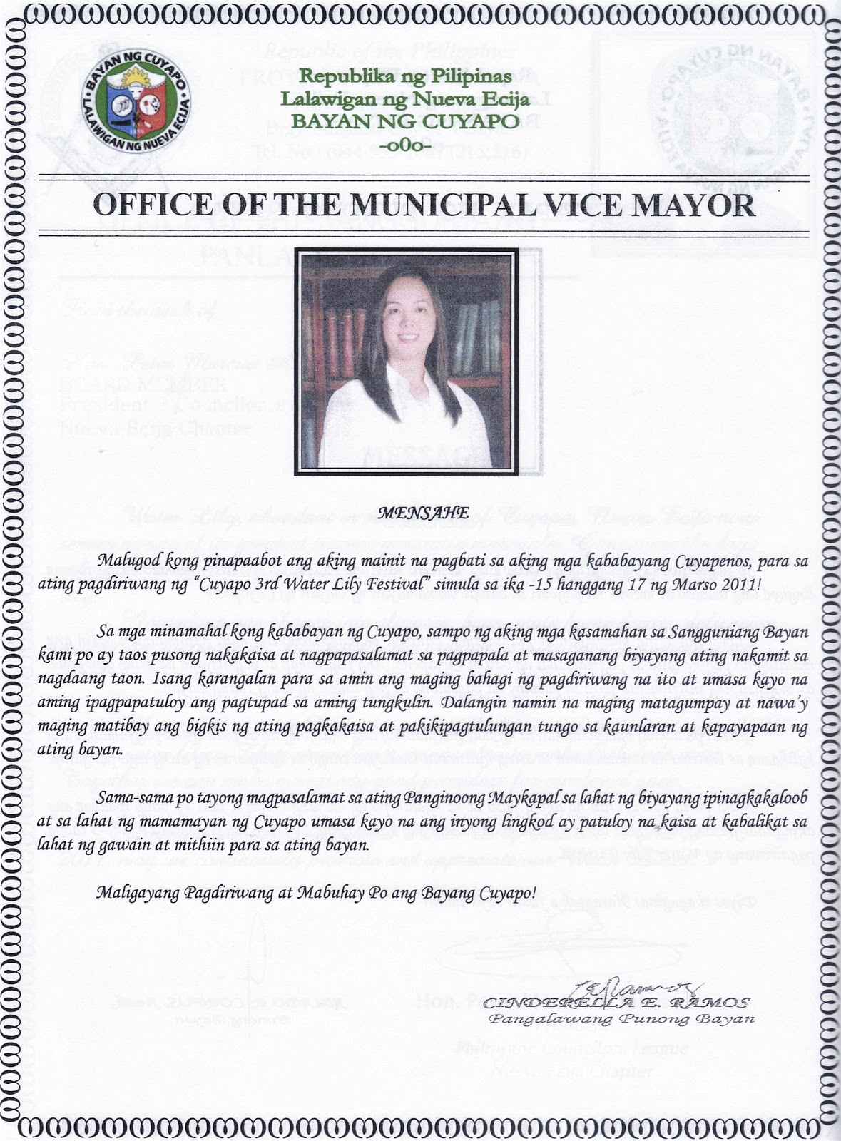Cuyapo Cuyapo Town Fiesta 2011 Vice Mayor's Message