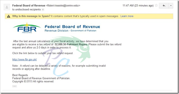 Refund Claim Fake Email FBR Refund Claim Fake Email FBR