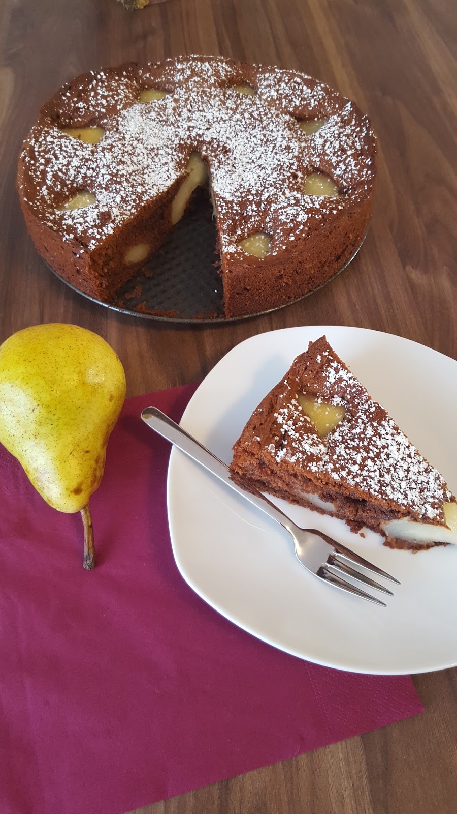 Jenny´s Rezepte Blog: Versunkener Birnenkuchen mit Schokolade