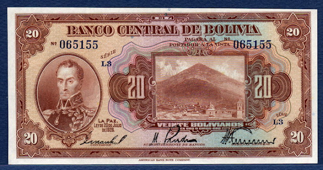Bolivian Currency 20 Bolivianos banknote cash money bill