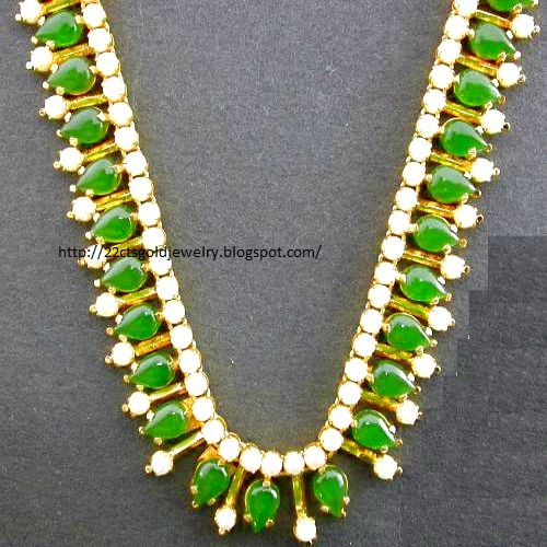 Gold Jewellery Designs Light Weight Emerald,CZ, Pachalu Haaram