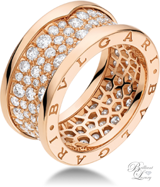 Bvlgari B.zero1 18 kt pink gold ring with pavé diamonds