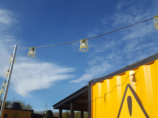 Cute Construction Lights outside the JCB Cabins at Gulliver's Land