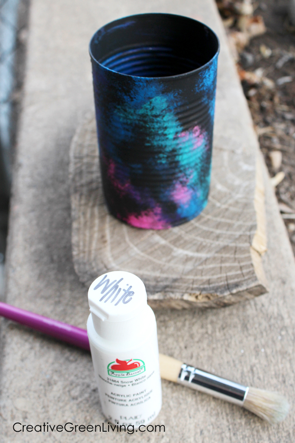 learn how to paint a galaxy to turn a recycled tin can into a cool desk organizer