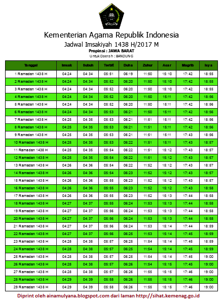 Jadwal Imsakiyah Jawa Barat