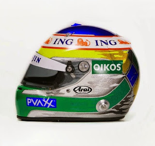 Il casco di Giancarlo Fisichella, nella configurazione usata prima di passare in Ferrari