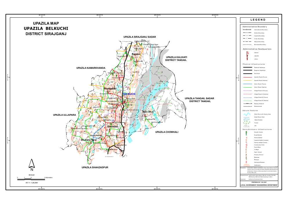 Belkuchi Upazila Map Sirajganj District Bangladesh