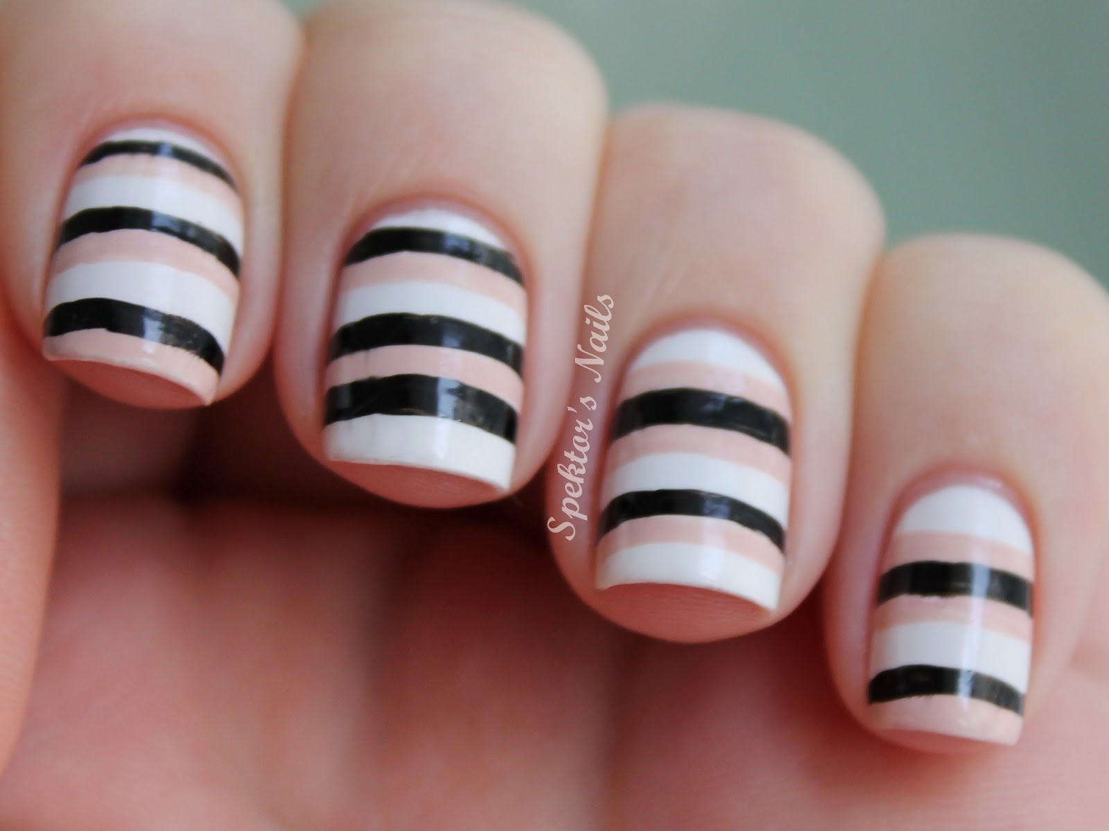 Spektor's Nails Nude, White & Black Stripes