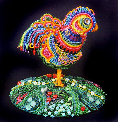 bead emroidery by Robin Atkins - Rosie The Uncaged Hen