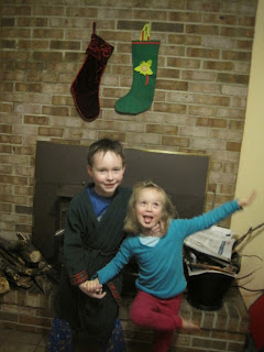 Dash and Mabel with their stockings hung