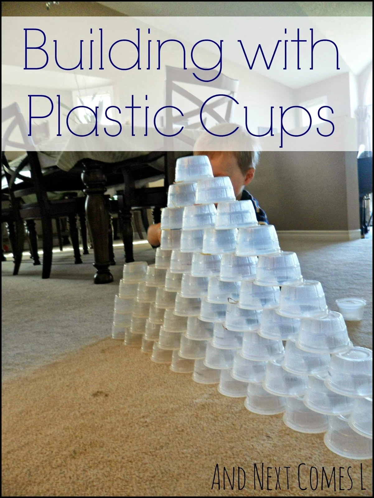 Simple engineering STEM challenge for kids: building with plastic cups from And Next Comes L