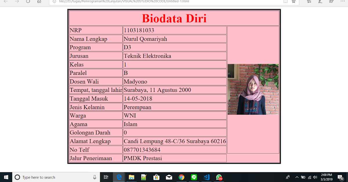 Lapang Ilmu: Biodata dalam Tabel? Format HTML by Visual Studio Code💛