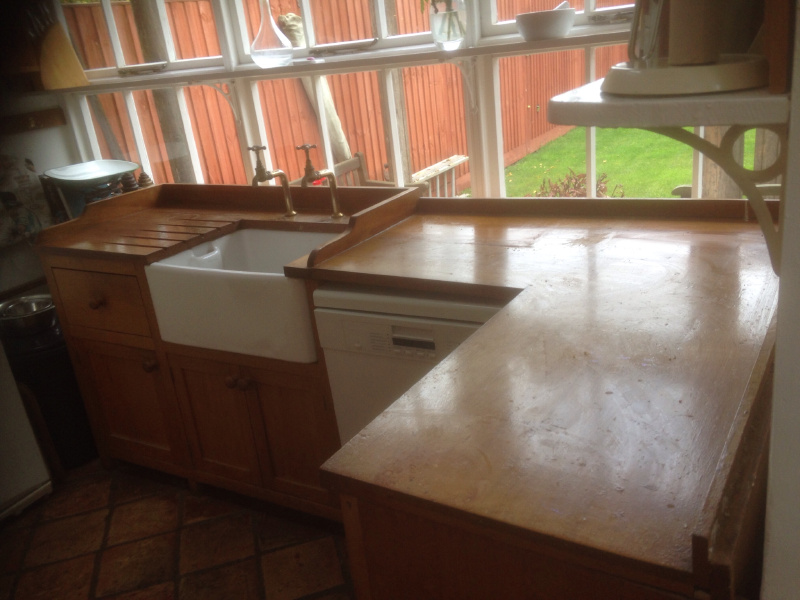 Wood Sanding and Finishing Cambridge UK Solid oak Wood Kitchen Worktop