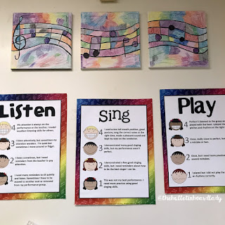 Be inspired by this farmhouse themed music room.  Rustic decor and bold accents help set this music classroom up for optimal learning.  Bulletin boards, flexible seating, organization ideas and more!