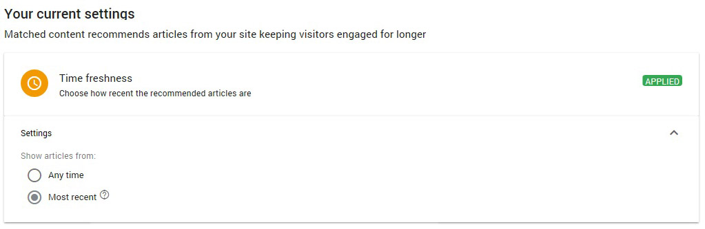 Time freshness settings to your Matched content units Time freshness settings to your Matched content units