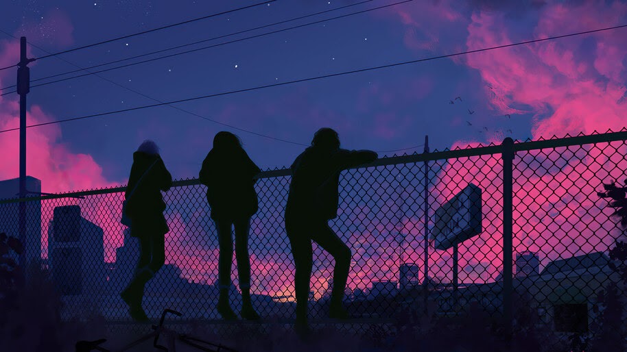 Silhouette, Fence, Night, Sky, Digital Art, 4K, #6.1276