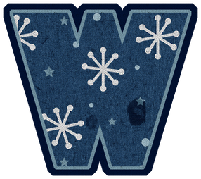 Abecedario en Fieltro Azul con Copos de Nieve. Blue Alphabet with Withe Snowflakes.