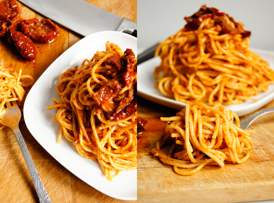 Spaghetti z suszonymi pomidorami (3 składniki) Wilkuchnia
