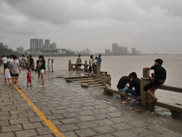 Stone railing destroyed by Typhoon Hato at Lovers' Road in Zhuhai