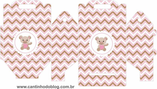 Baby Bear with Pink Heart Free Printable Mini Kit. Baby Bear with Pink Heart Free Printable Lunch Box.