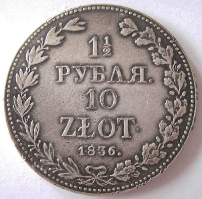 Coinage for Russian Poland 1 ½ Rubles 10 Zlotych Silver coin