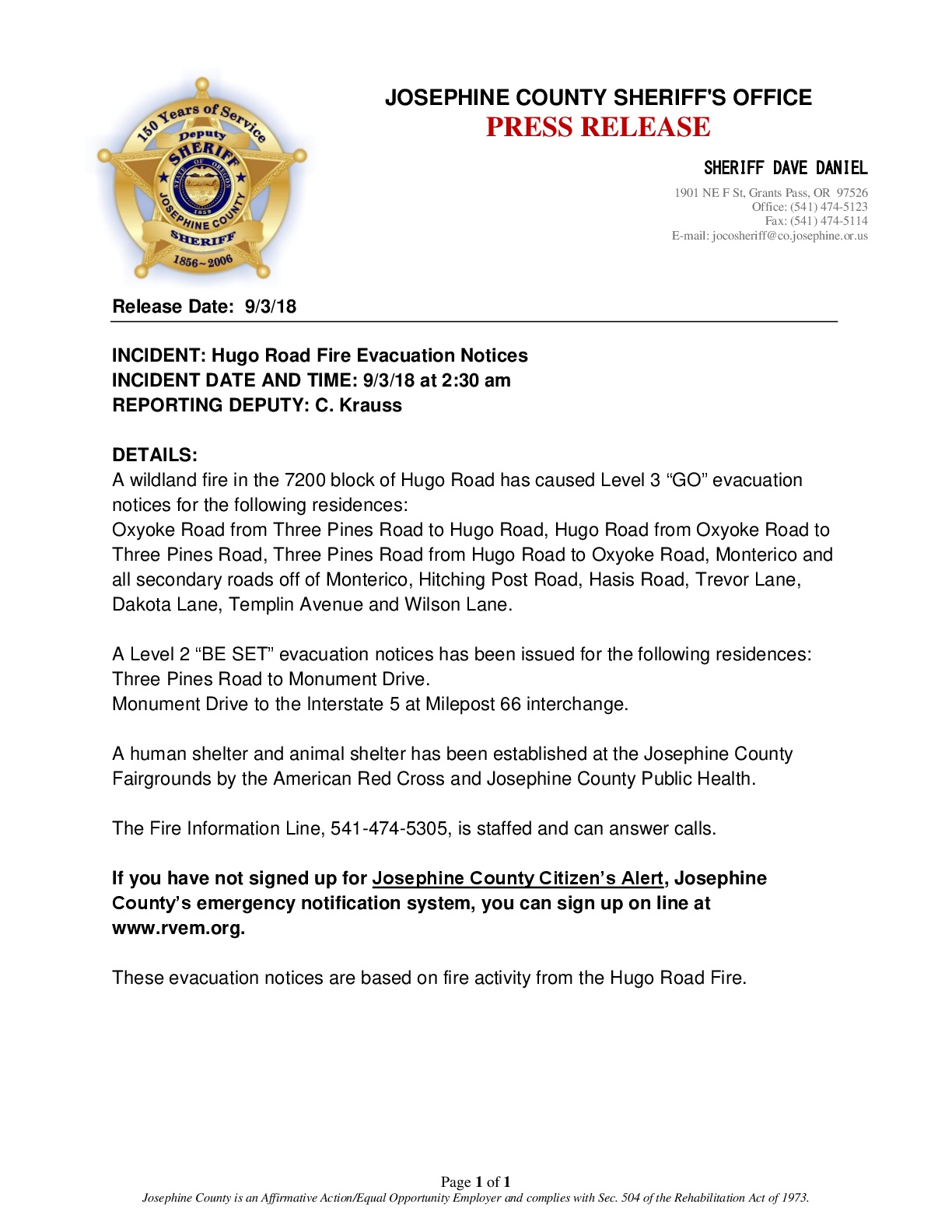Southwest Oregon Joint Information Center Evacuation Information