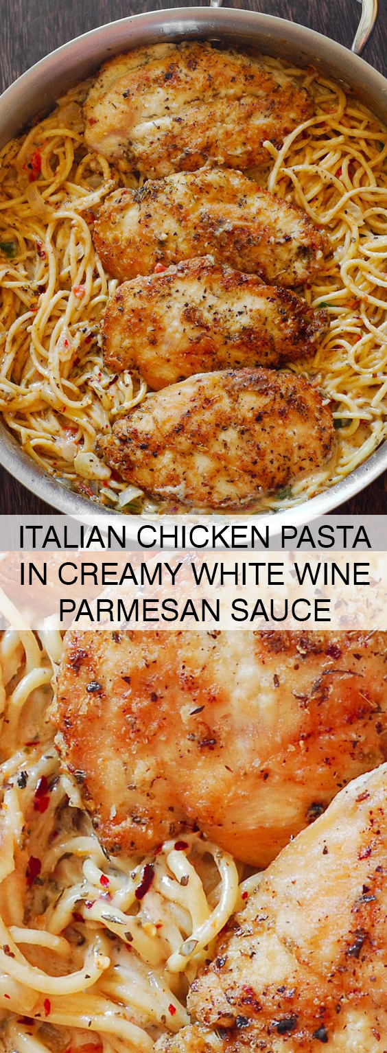 ITALIAN CHICKEN PASTA IN CREAMY WHITE WINE PARMESAN SAUCE