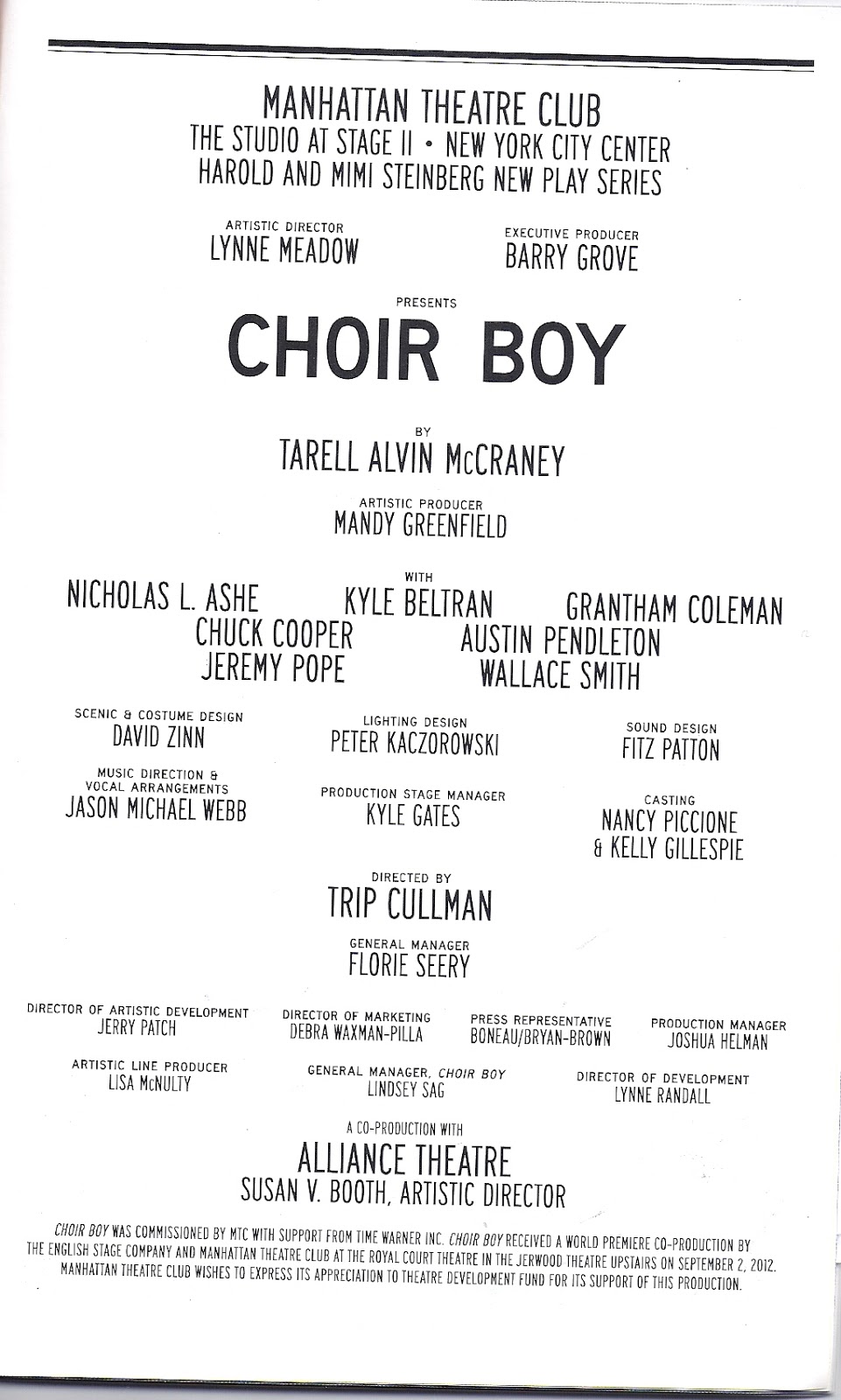 THEATRE'S LEITER SIDE 52. Review of CHOIR BOY (July 11, 2013)