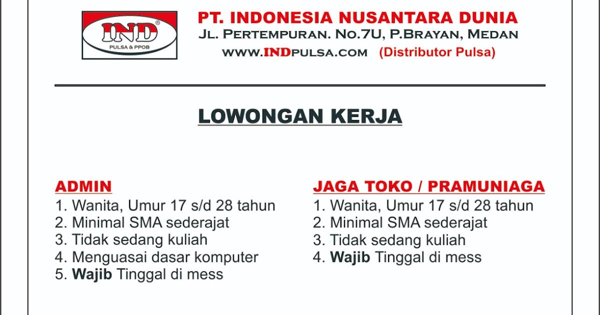 Lowongan Kerja Sma Smk Di Pt Indonesia Nusantara Dunia Medan Mei 2019 Lowongan Kerja Medan Terbaru Tahun 2021 Lowongan Kerja Sma Smk Di Pt Indonesia Nusantara Dunia Medan Mei 2019 Lowongan Kerja Medan Terbaru Tahun 2021