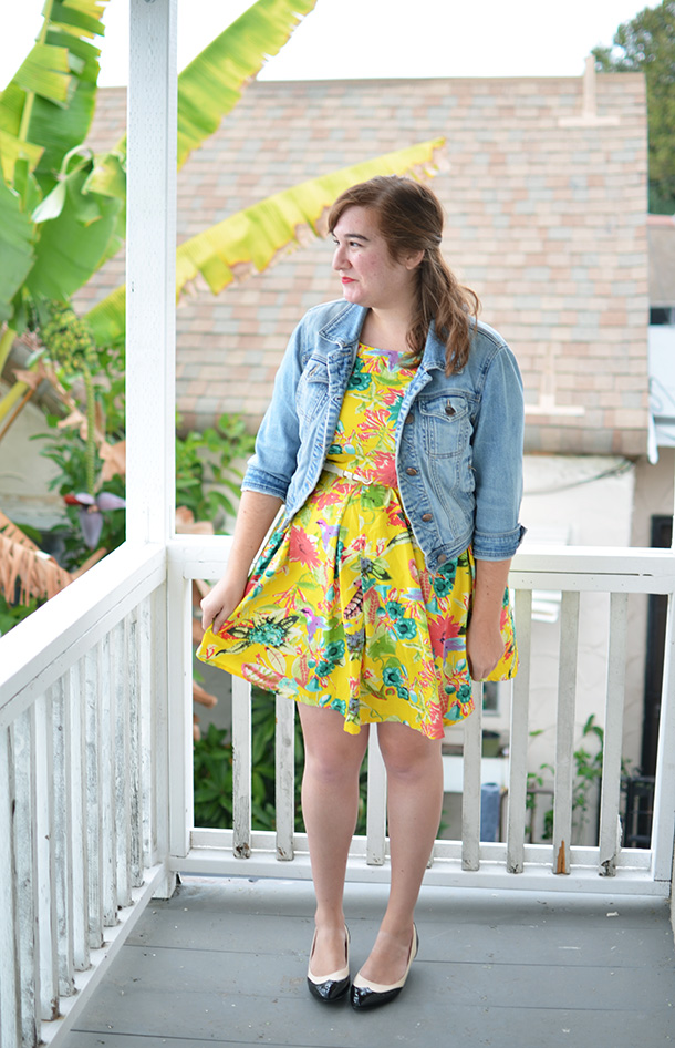floral dress with denim jacket