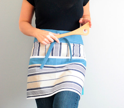 bistro apron, unisex, striped, blue and white