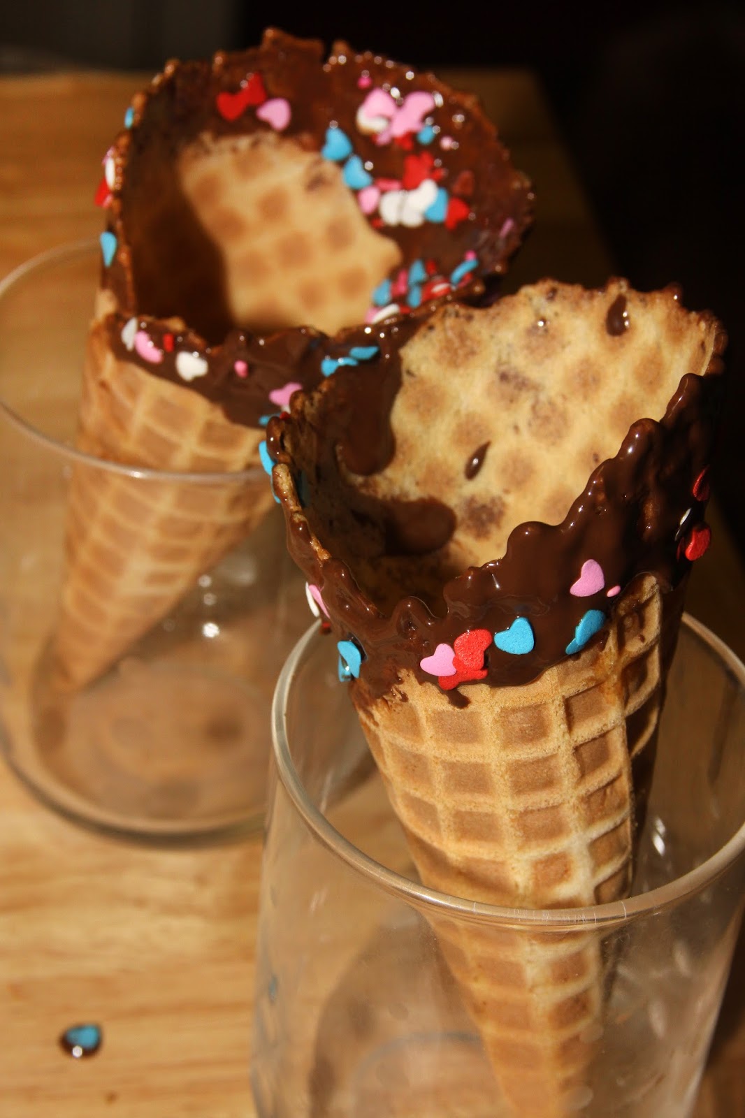 waffle cones filled with chocolate