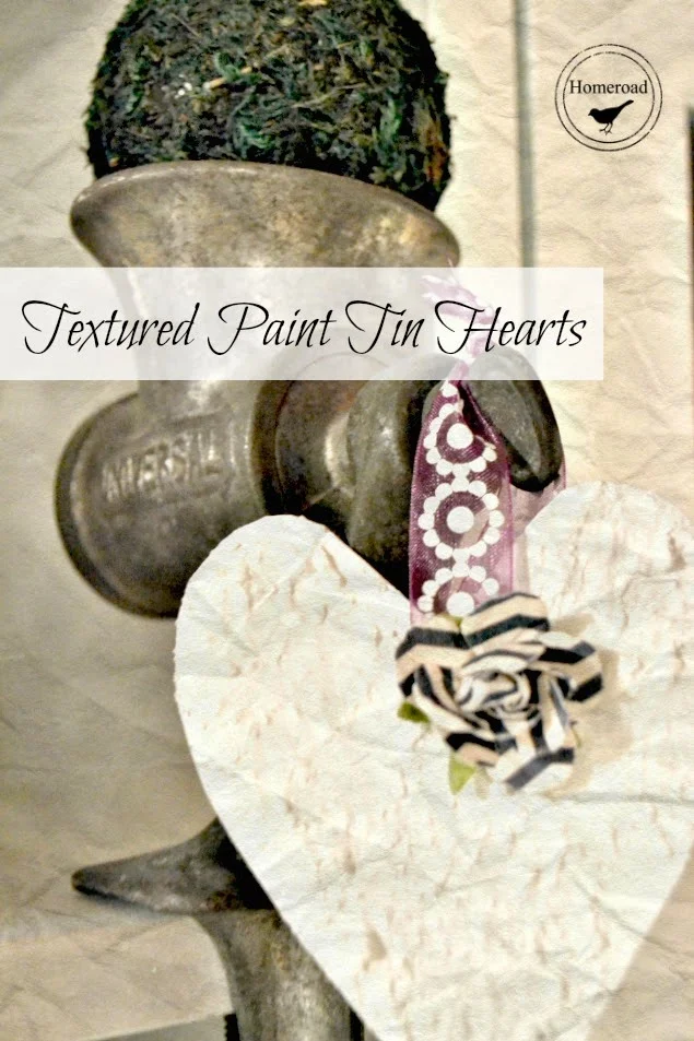 Textured paint tin hearts for Valentine's Day www.homeroad.net