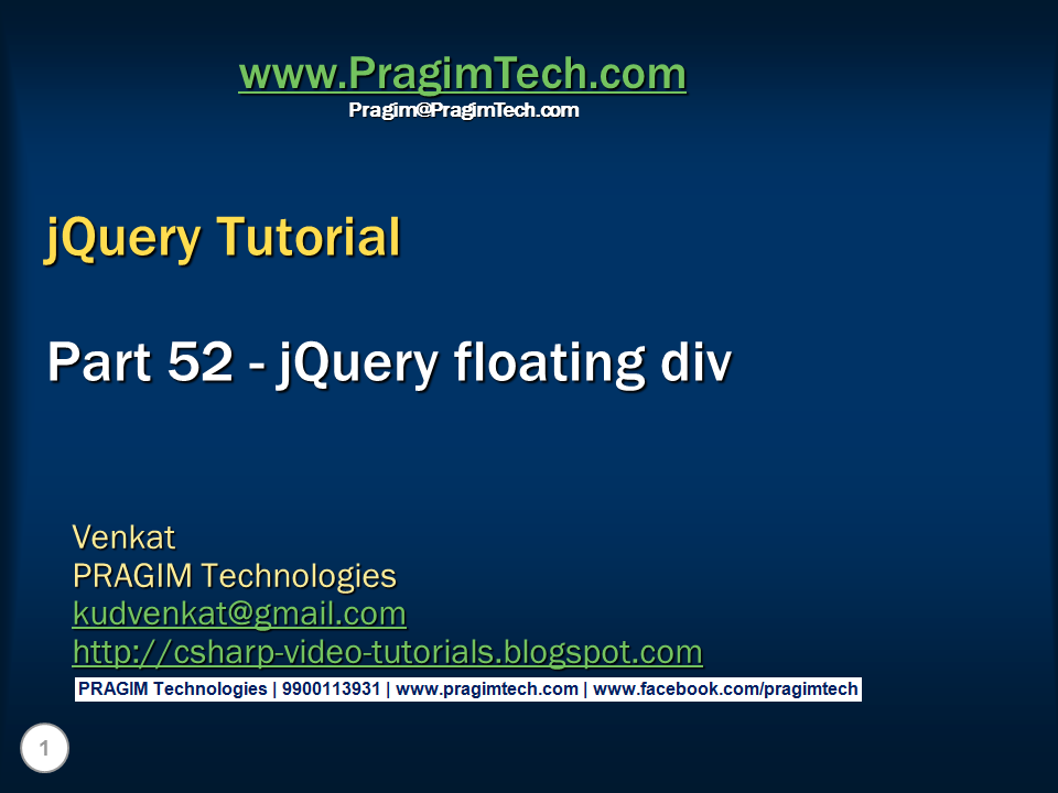 Sql server, and c video tutorial jquery floating div