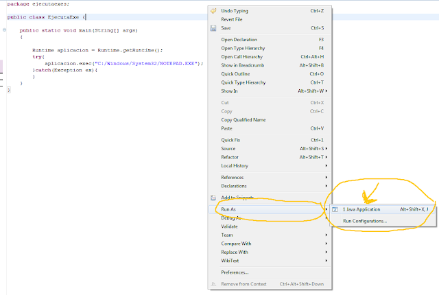 Líneas y Código: como ejecutar un programa desde java