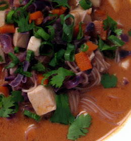 Red curry broth with tofu, vegetables, and somen noodles